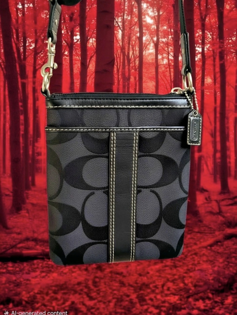 Coach Signature Stripe Swingpack Crossbody Bag in Black